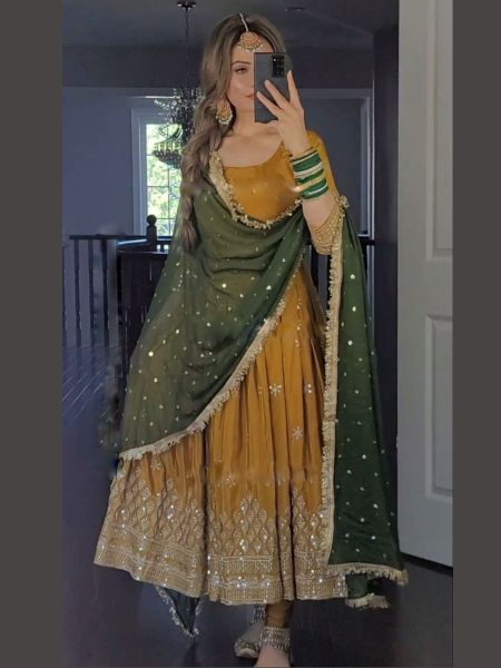  Georgette Indian Pakistani Wedding Party Wear Gown 