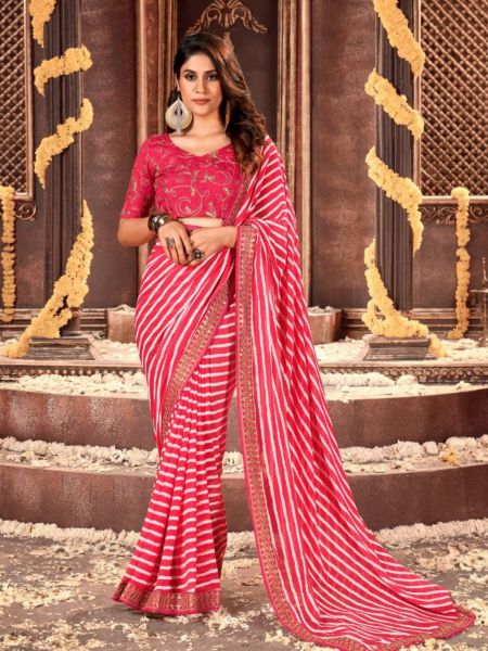 Georgette With Beautiful Bandhni Print Embroidery Border Saree  
