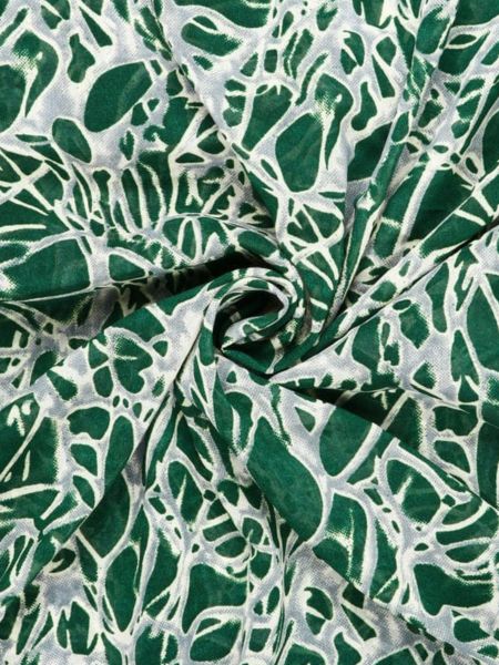 Green And White Abstract Pattern Screen Print Georgette Fabric Digital print 