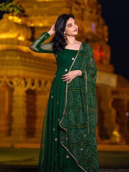 Green Color Georgette Kurti With  Dupatta  