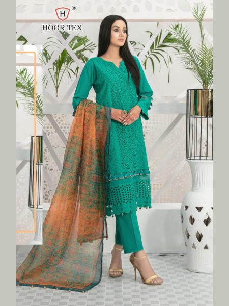 H-111 Rama green Lawn Cotton Pakistani Suit  