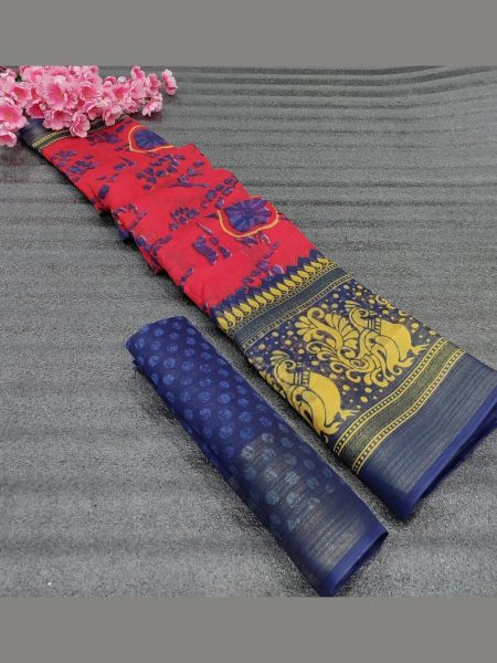 HD Shibori Style Print Cotton Saree With Zari Weaving Border  