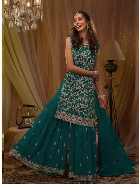 Heavy Blooming Georgette With Embroidery Sequence Work Plazzo Suit 
