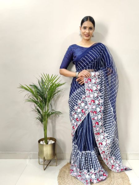 Heavy Butterfly Soft Net Saree With Embroidery   Thread Work  