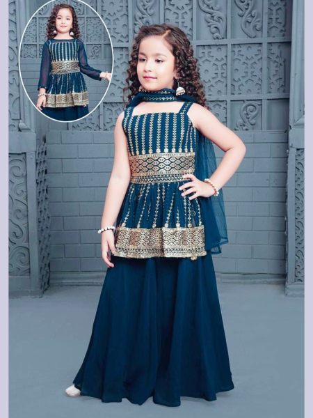 Heavy Faux Georgette Girls Wear Plazzo Suit With Embroidery Work  