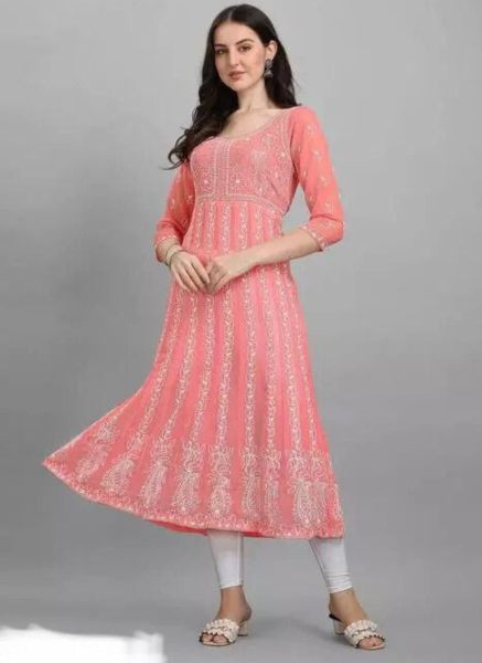Heavy Fox Georgette With Beautiful Embroidery Work Kurti 