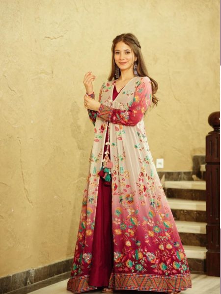 Heavy Georgette Gown With Embroidered Work 
