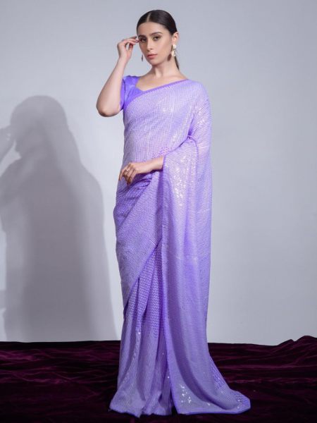 Heavy Georgette Saree With Fancy Sequence Embroidery Work  