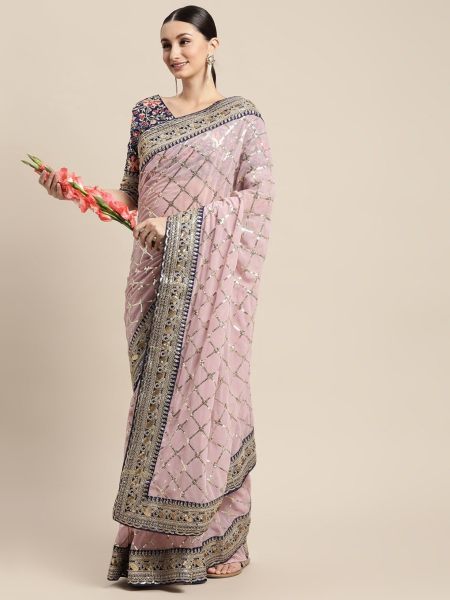 Heavy Georgette With Beautiful Embroidery Sequence Work Saree  