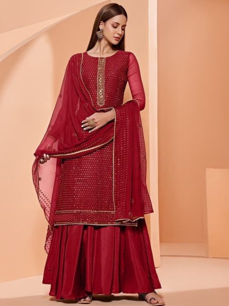 Heavy Georgette With Sequence Work Plazzo Suit  