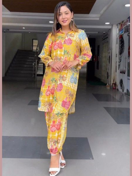  HEAVY MASLIN WITH PRINTED SHIRT TYPE CODE SET CO ORD Sets