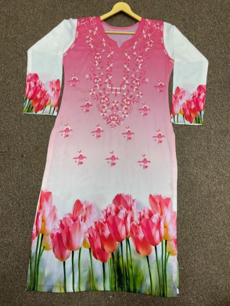  Heavy Muslin Cotton Kurti With Full Sleeve With Print 