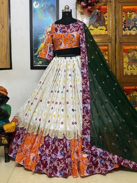 Heavy Muslin Cotton Lehenga Choli With Embroidery Work  