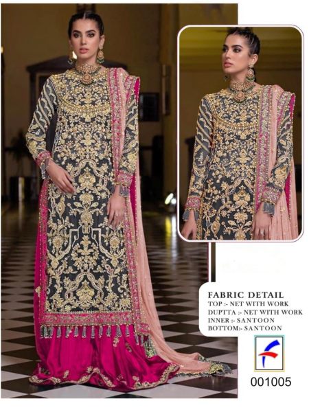  Heavy Net with sequence Embroidery Work pakistani plazzo Suit Suit 