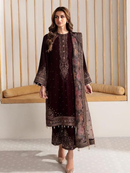 Heavy Pure Viscose Velvet With Embroidery Work Suits  
