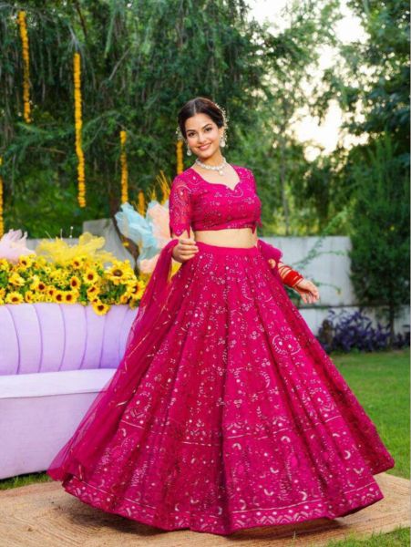 Hot Pink Designer Lehenga Choli For Wedding Wear 
