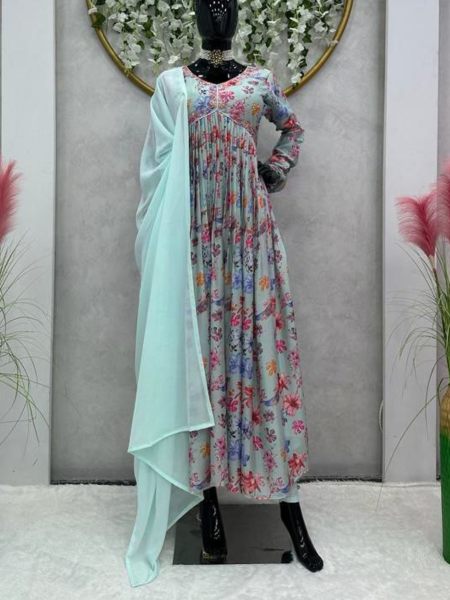 Indian Designer Blue Maslin Silk Suit  