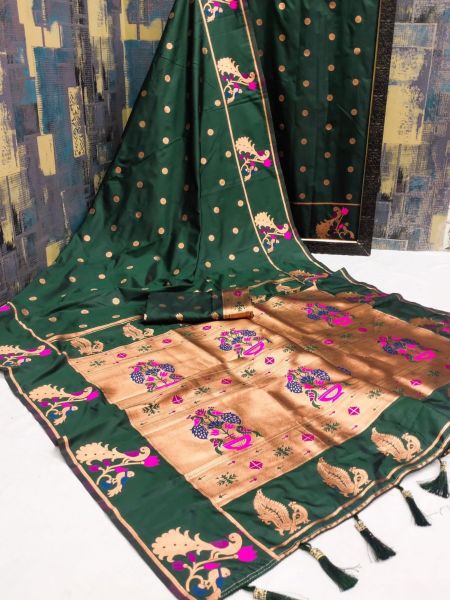 Indian Look Meenakari Weaving Pethani Silk Saree  
