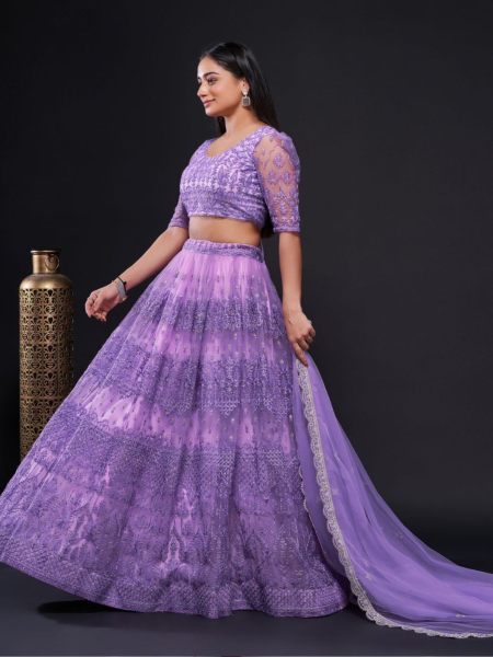 Indian Look Purple Color Net Thread Zari   Sequence Work Lehenga Choli 