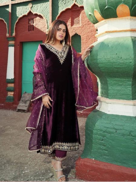 Indian Pakistani Velvet Sequin Embroidered Salwar Kameez Collection  