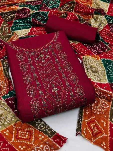 Kasmiri Work Slub Cotton  Dress Material  Dress Material 