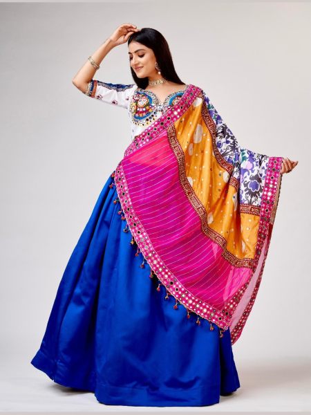 Korean Silk Lehenga With Embroidery And Real Mirror Work  