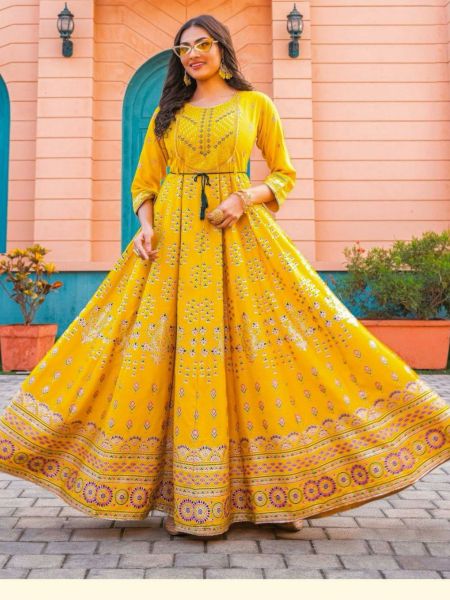 Long Anarkali Gown with Embroidery Work 