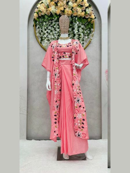 Looking for this peach colour beautiful Designer western Style Dhoti on Silk Febric and Choli 