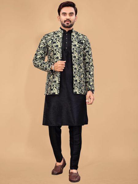 Men s Traditional wear Black  Indo Western koti Kurta Collection 