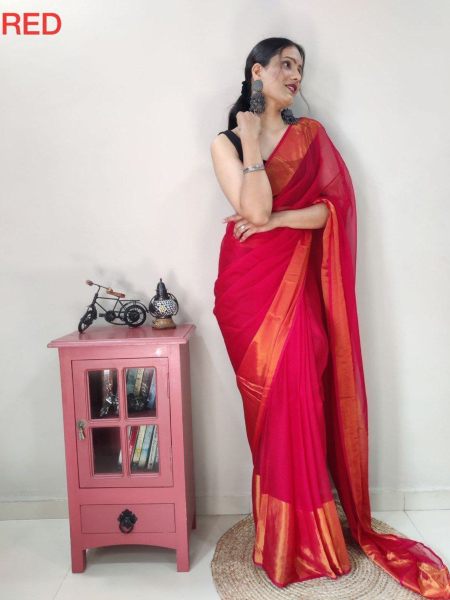 Most Beautiful Chiffon Patta Hit Design Saree  Ready To Wear Saree 