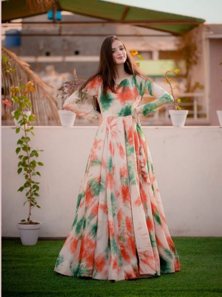 Multi Printed Designer Floral Anarkali Gown 