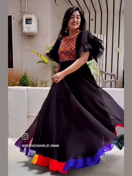 Navratri Style Black Color Multi Work Gown Anarkali Kurtis 