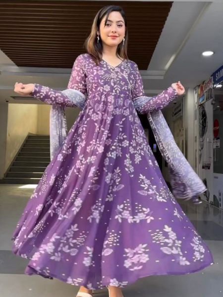 New Designer Georgette Printed Anarkali Gown With Dupatta 