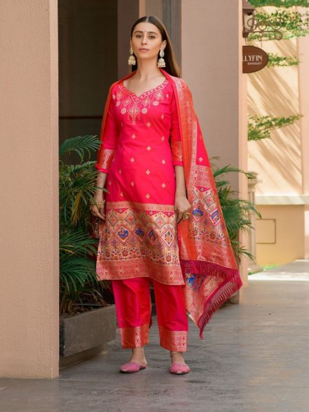 New Patola Concept Soft Banarasi Silk Suits  Churidar Salwar Suits Wholesale