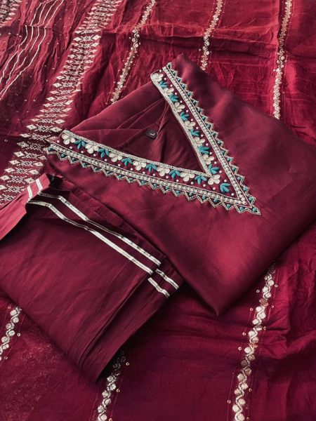 New Tranding V Neck Heavy Silk kurti Pant With Dupatta  
