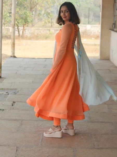 Orange Color Fox Georgette Gown With Dupatta 