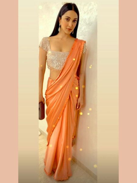 Orange Vichitra Silk Saree With Sequence Work Blouse  