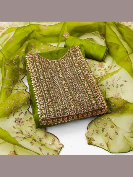  Organza Fabric With Zari Work Dress Materail For Women 