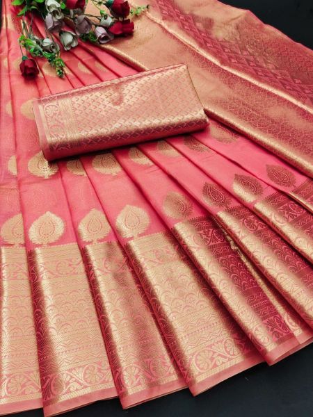 Organza Silk Saree With Beautiful Gold Zari Weaving  