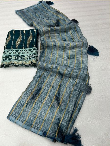 Organza Silk With Weaving Zari Lines Saree Collection  