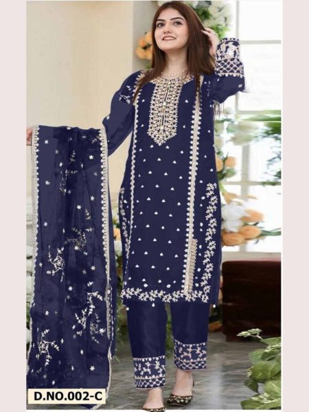 Organza With Embroidered Work Pakistani Suit  Embroidery Suits Wholesale