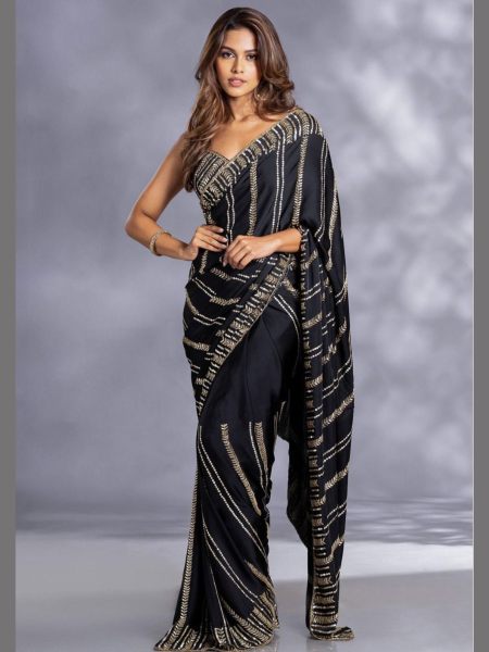 Party Wear Black Color Soft Georgette Sequence Work Saree 