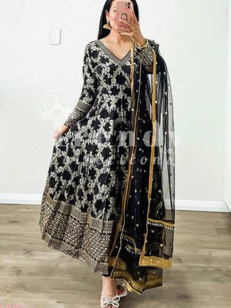 Party Wear Black Embroidered Anarkali Gown  