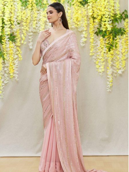 Party Wear Georgette Double Sequence Work Saree 