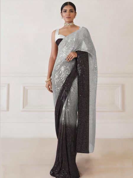 Party Wear Heavy Vichitra Silk Saree With Sequence Work  