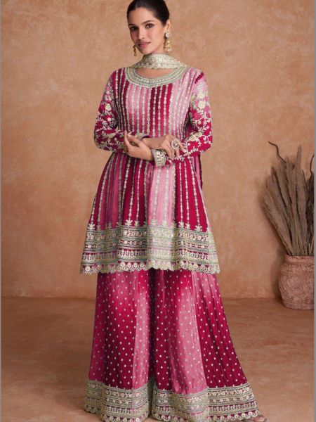 Party Wear Salwar Kameez in Pink With Embroidery Work 