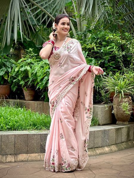 Party Wear Soft Dolla Silk Saree And Heavy Embroidery Work  