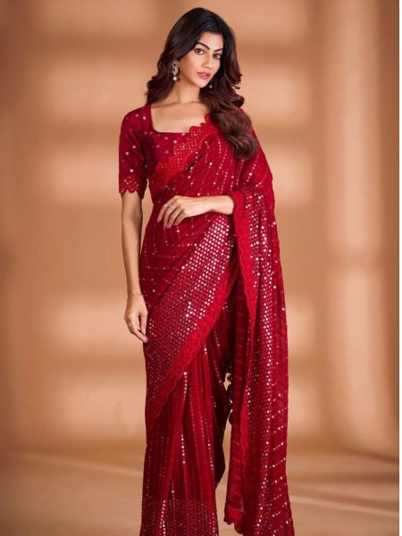 Party Wear Soft Georgette Sequence Work Saree  Georgette Sarees Wholesale