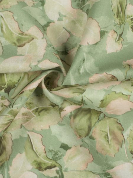 Pastel Green And Salmon Peach Leaf Pattern Georgette  Digital Print  