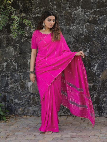 Pink Color Viscose Chanderi Saree  